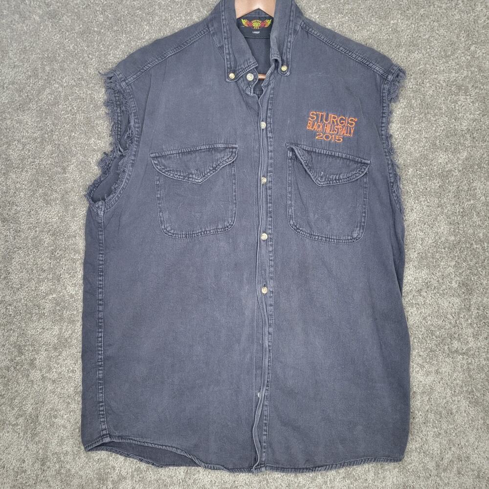 Biker Wear Sturgis 2015 Black Hills Rally Rugged Denim Vest Size Large